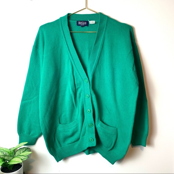 1980s Vintage Bay Club Men’s Green Cardigan Sweater Sz M - Picture 3 of 14